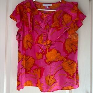 Boutique fushia pink orange short sleeve blouse